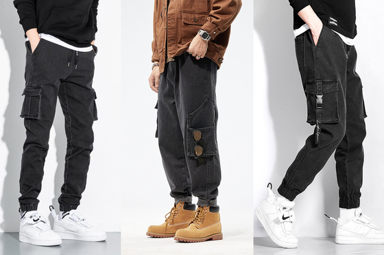 11オンス 低ストレッチ デニム 面料 男性用 ワーク ズボン ブラック バックサイド 競争力のある価格
